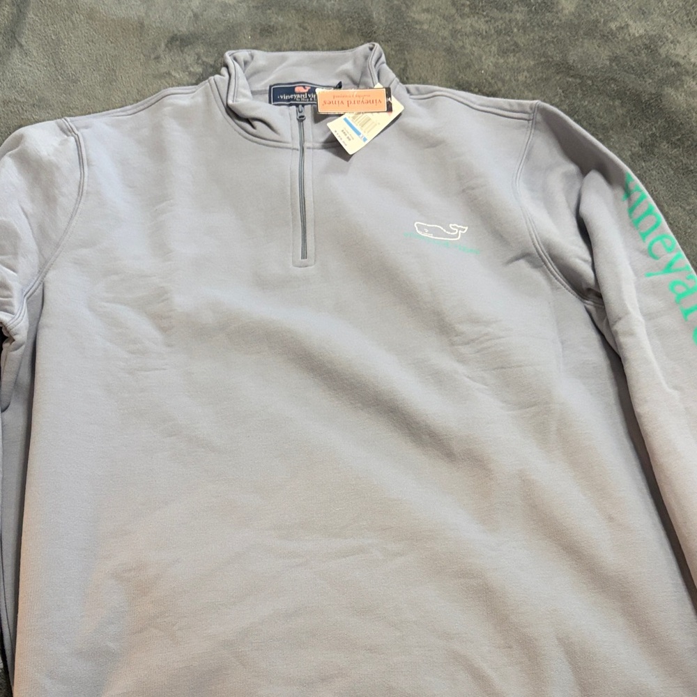 Vineyard Vines Light Gray Pullover with Teal Logo